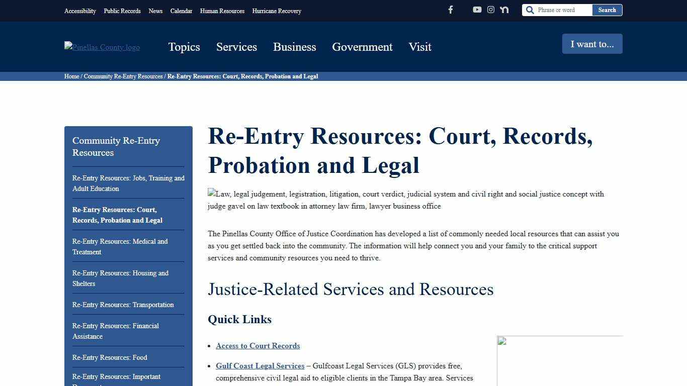 Re-Entry Resources: Court, Records, Probation and Legal - Pinellas County