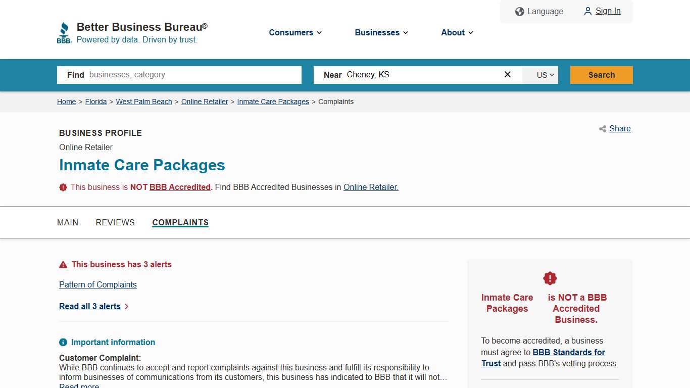 Inmate Care Packages BBB Complaints Better Business Bureau