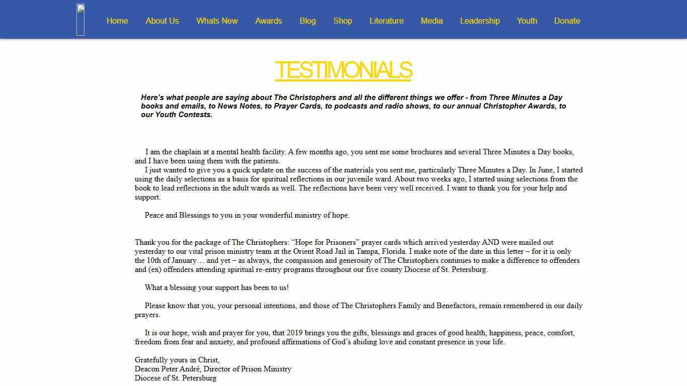 Testimonials thechristophers